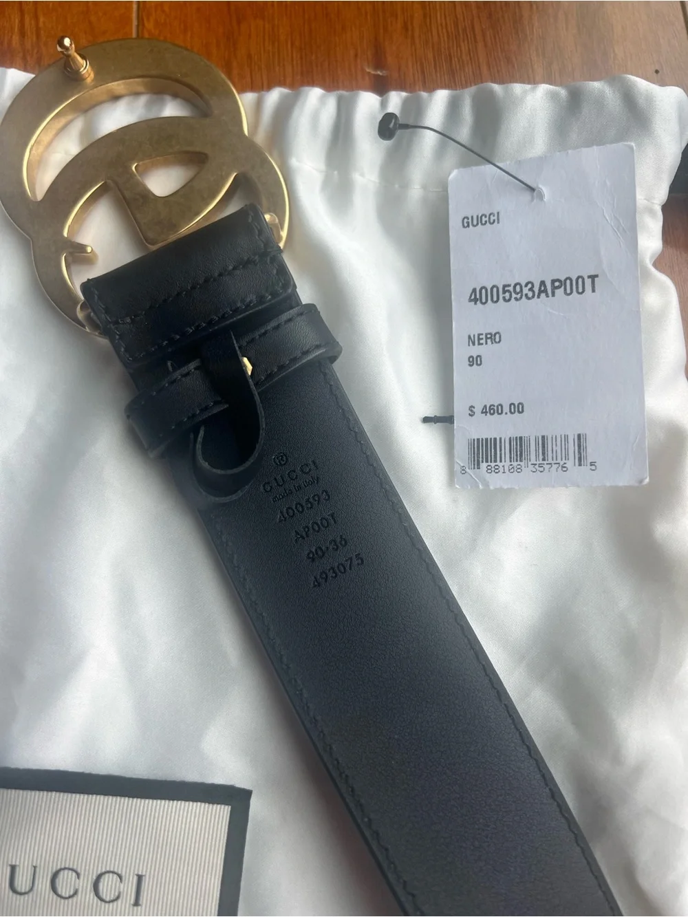 Gucci Black Leather Belt with Gold Double G Buckle